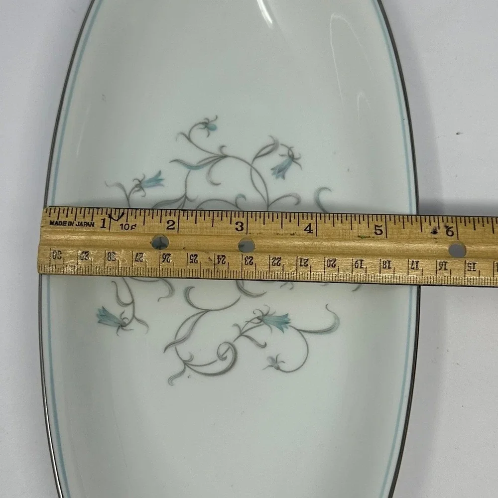 Noritake China Alicia Oval Celery Dish Serving Tray Blue Floral Platinum Trim A2